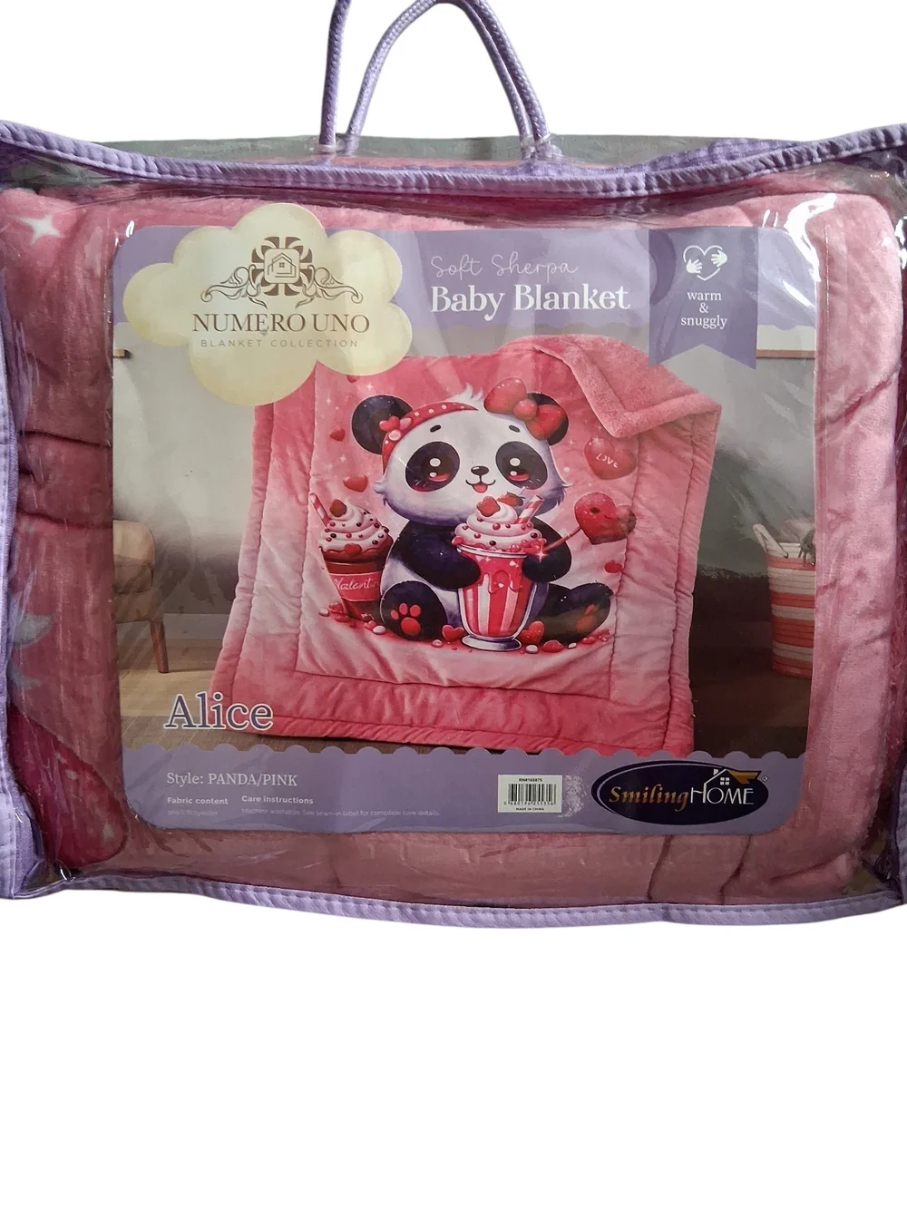 NWT Smiling Home Alice Pink Panda Toddler Plush Baby Blanket